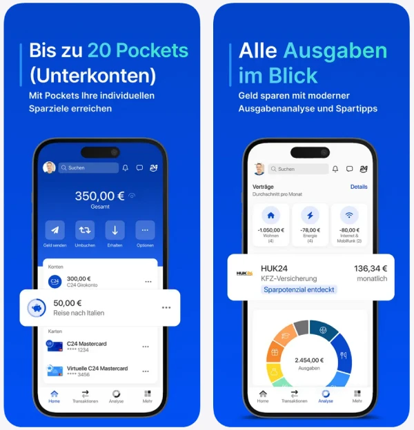 C24 Banking-App: Bis zu 20 Pockets und Ausgabenanalyse