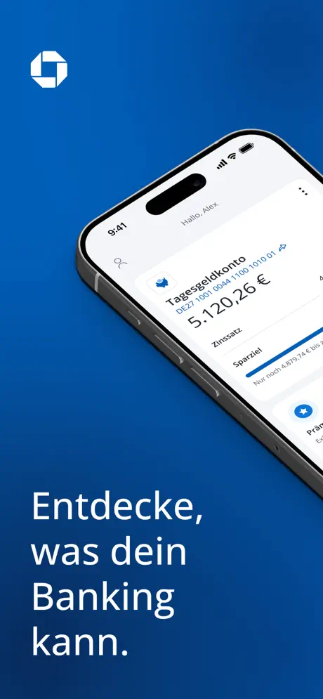 CHASE App Startbildschirm: Entdecke, was dein Banking kann, mit Tagesgeldkonto-Übersicht