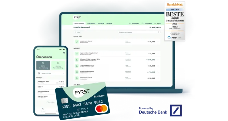 Fyrst Geschäftskonto: Business-Banking und App-Ansicht