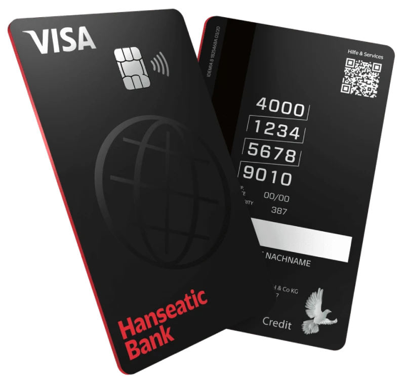 Hanseatic Bank GenialCard Visa, Vorder- und Rückseite der schwarzen Kreditkarte