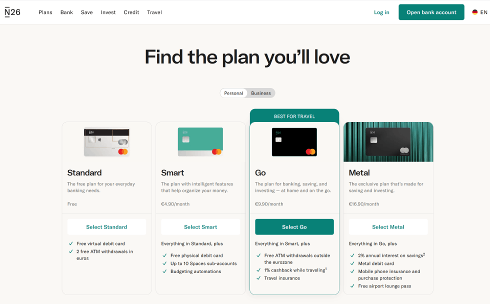 N26 app and website screenshot 2026